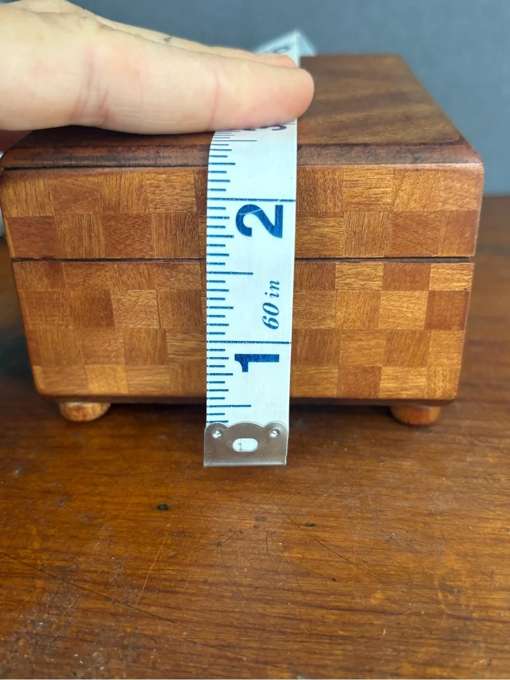Vintage Marquetry Inlay Wooden Trinket Box With Horse and Rider